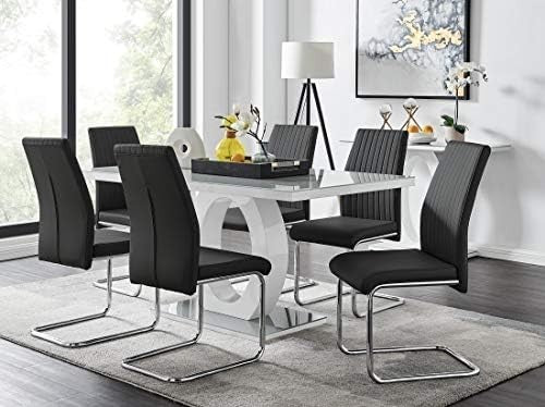 Modern 6-Seater Glass Dining Table Set with Black Faux Leather Chairs