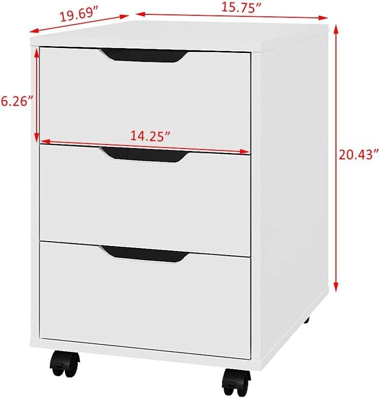 Rolling 3 Drawer File Cabinet Under Desk Mobile Office Storage Unit