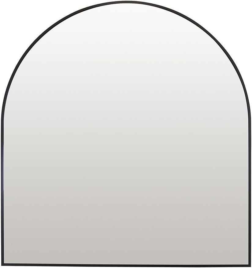 Modern Arched Black Over Mantel Mirror 80x85cm Aluminium Frame Bathroom