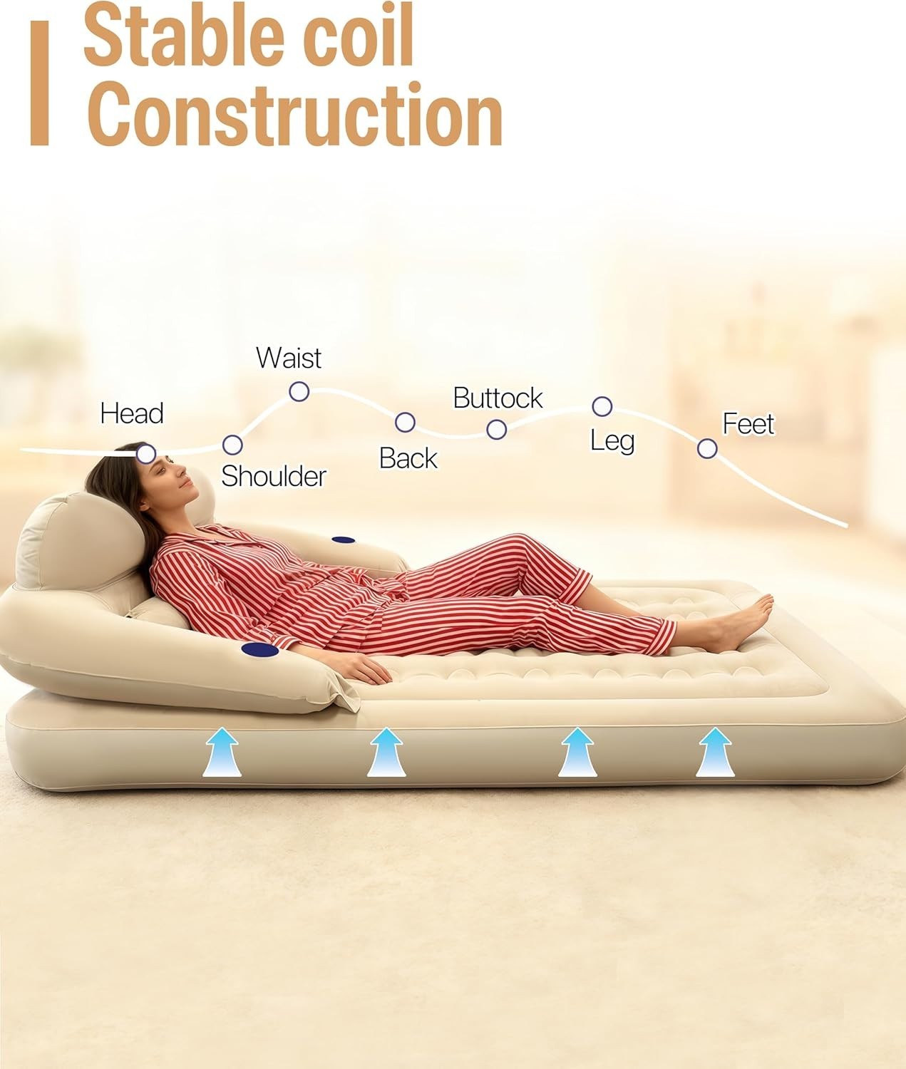 King Air Mattress with Headboard 30cm High Built-In Pump Flocked Top