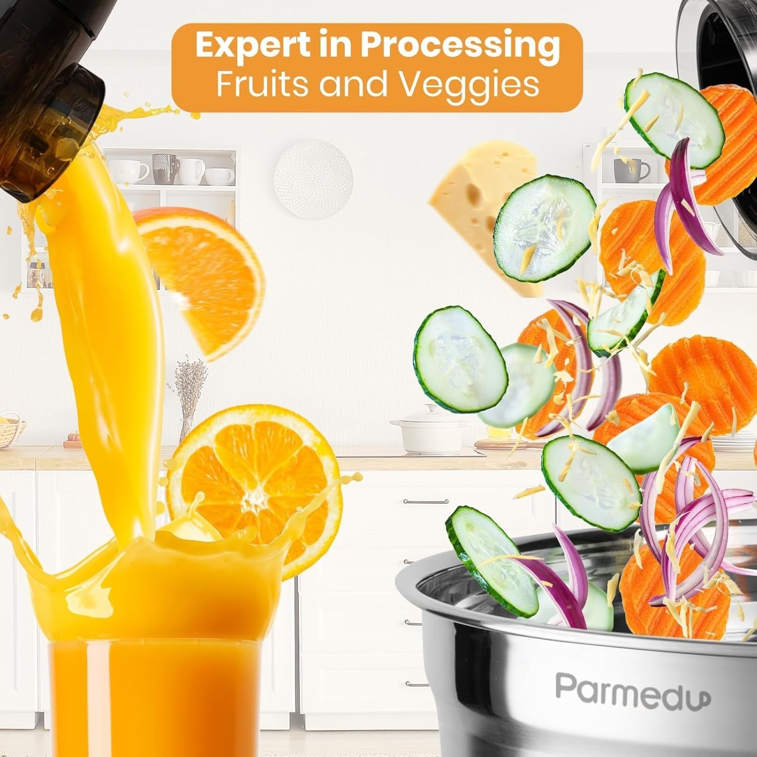 Cold Press Juicer 2 in 1 Veg Slicer Quiet 250W High Yield Easy Clean