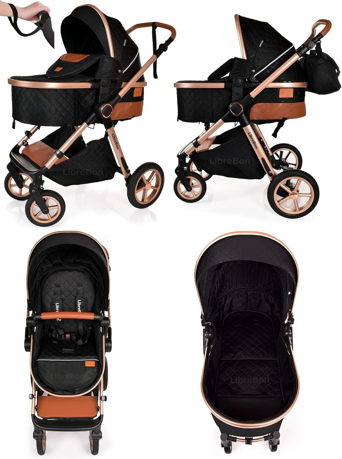3-in-1 Baby Stroller Travel System Pram Pushchair Foldable Lightweight Black