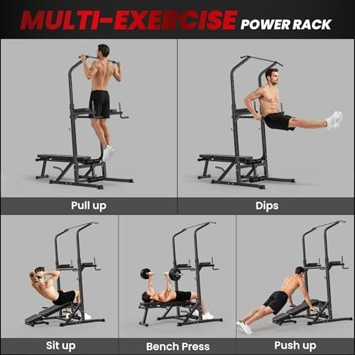 Black Multi-Function Pull Up Tower Dip Station Adjustable Home Gym