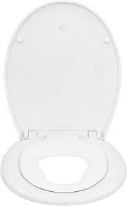 Family Toilet Seat Soft Close Toddler Child Seat Quick Release Adjustable White