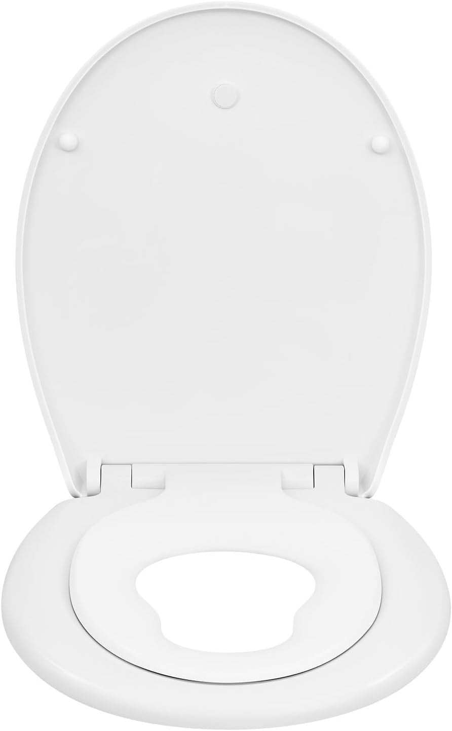 Family Toilet Seat Soft Close Toddler Child Seat Quick Release Adjustable White