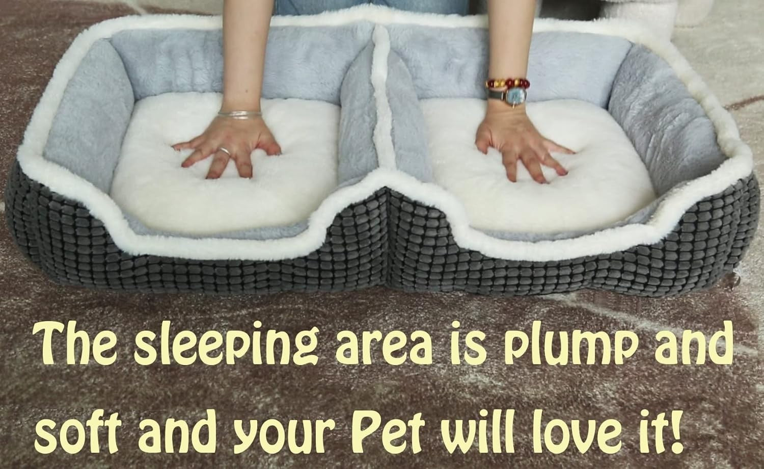 Washable Double Dog & Cat Bed Soft Plush Anti-Slip Bottom