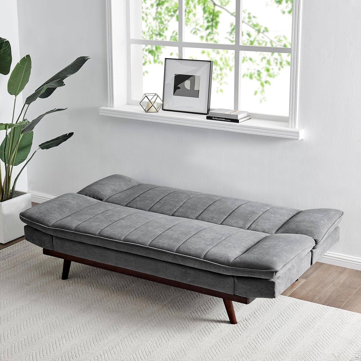 3 Seater Grey Sofa Bed Click Clack Recliner Couch Guest Room Fold Out