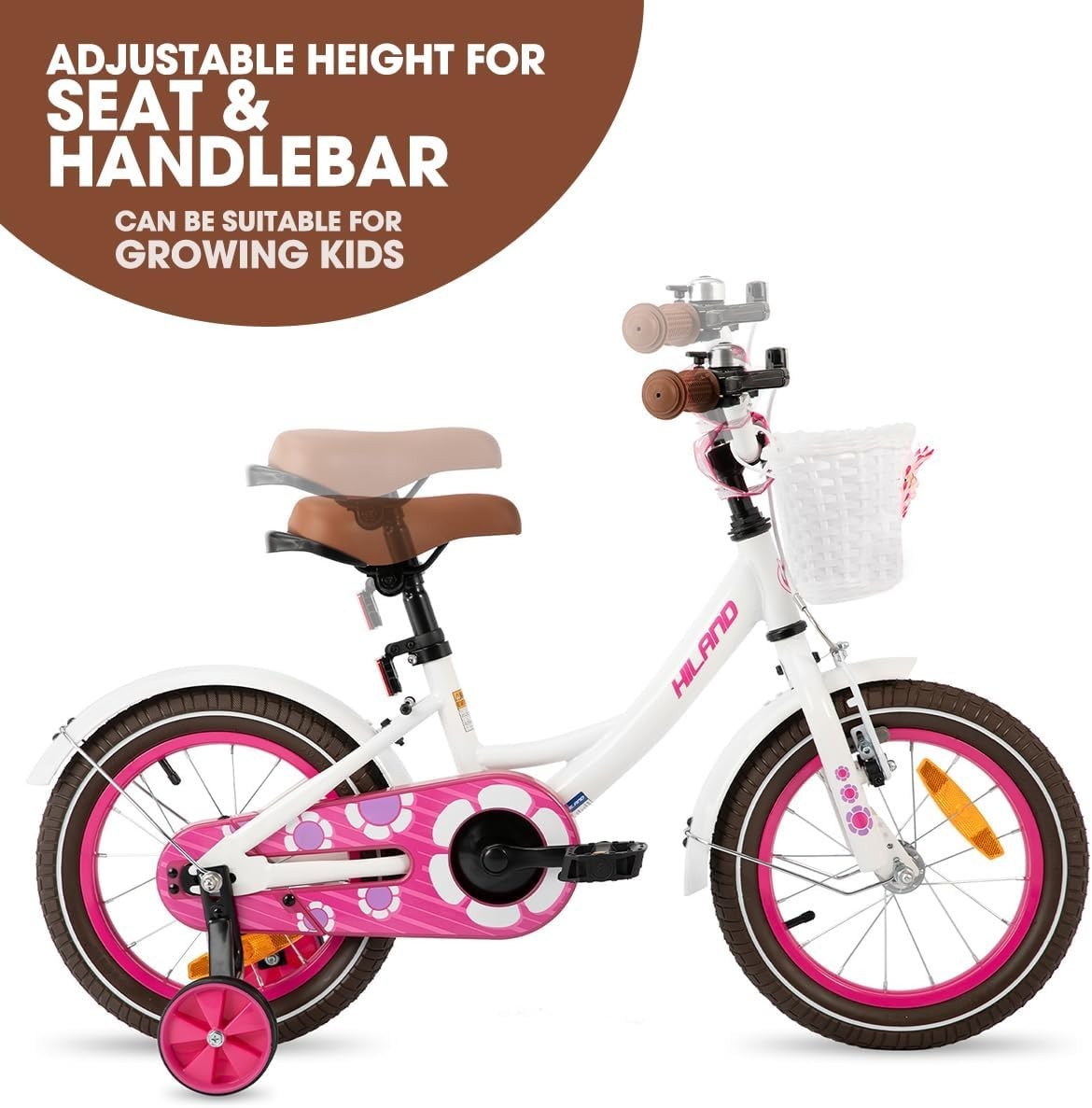 16 Inch Girls Kids Bike with Basket Stabilisers Hand Brake Age 4-7