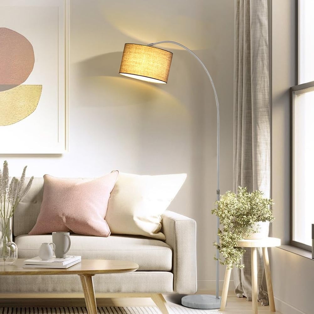 Arc Floor Lamp Adjustable Height Fabric Shade E27 Foot Switch Living Room