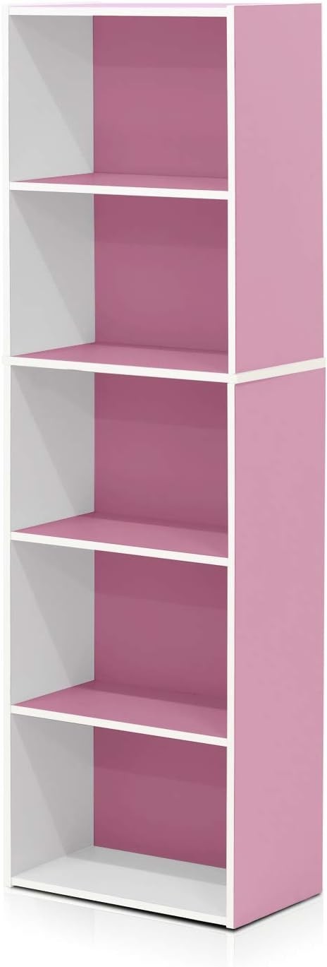 5 Tier Reversible Bookcase Storage Open Shelf Compact Organizer Bookshelf Pink