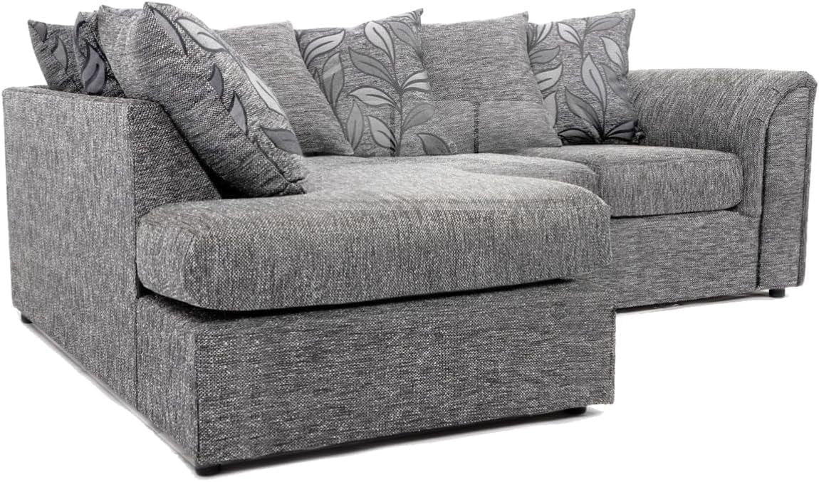 L Shaped Corner Sofa 4 Seater Scatterback Comfy Velvet Light Grey Left Hand