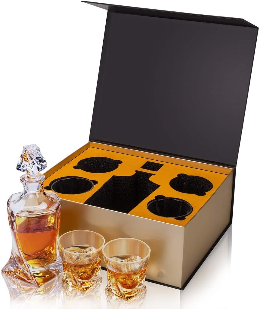 Crystal Whiskey Decanter Set 800ml with 4 Cut Glass Tumblers Gift Box