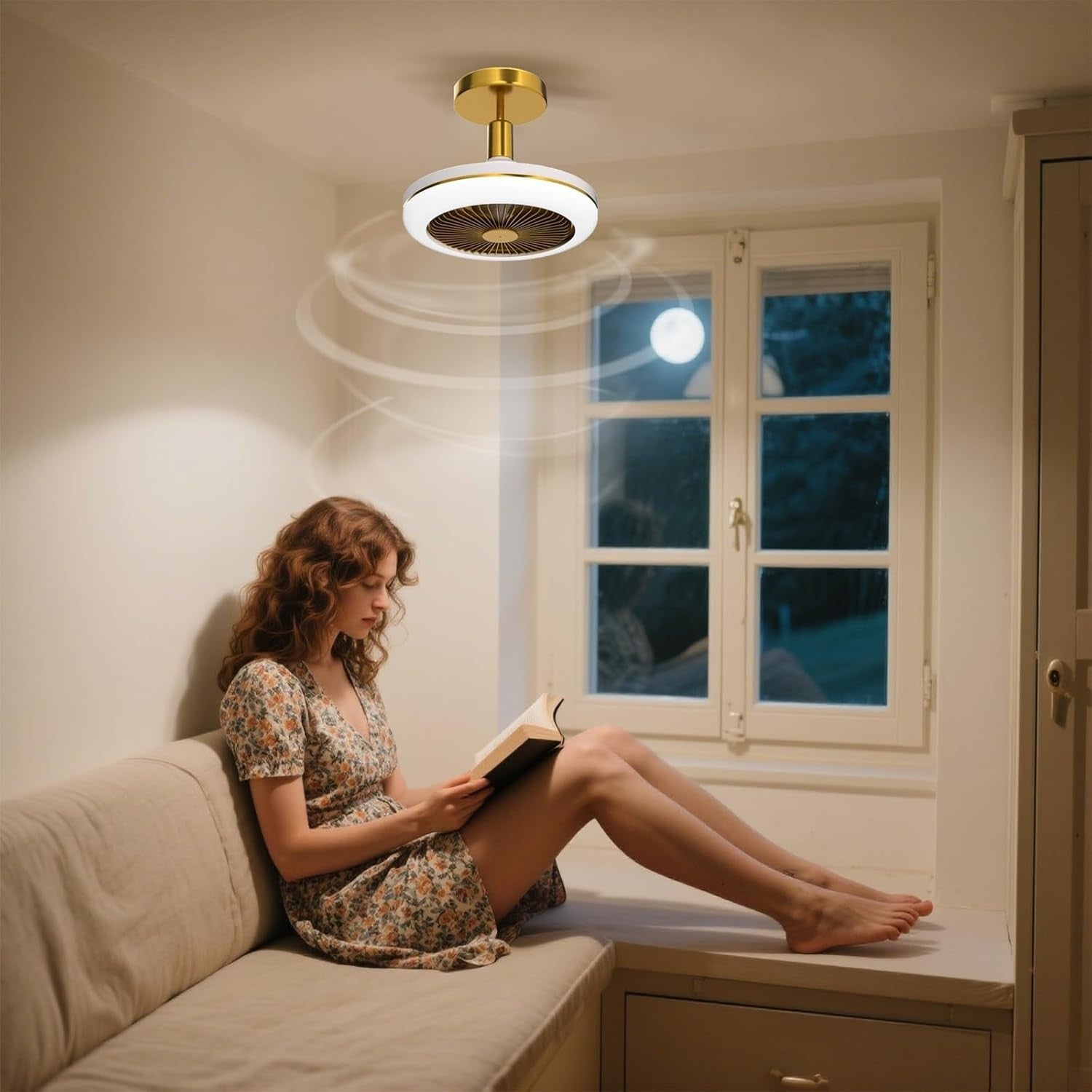 WRMING Quiet Ceiling Fan with Light 30W, Gold, Dimmable, Remote, 3 Speeds