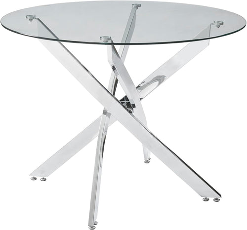 Modern Round Clear Glass Dining Table with Metal Legs 100cm