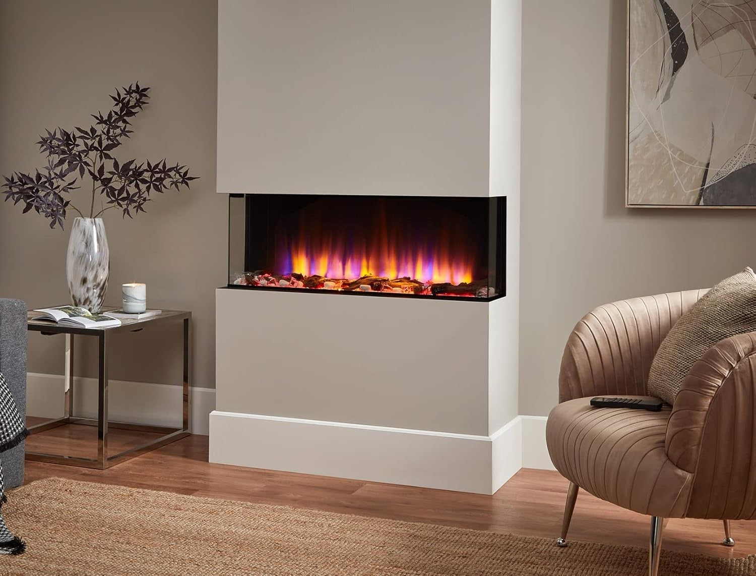 Wall Mounted 3D Electric Fireplace LED Flame Heater Glass Log Inset 40"