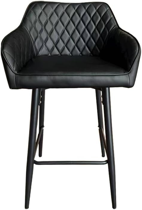 PU Leather Bar Stools with Armrest & Footrest – Black L-Shape