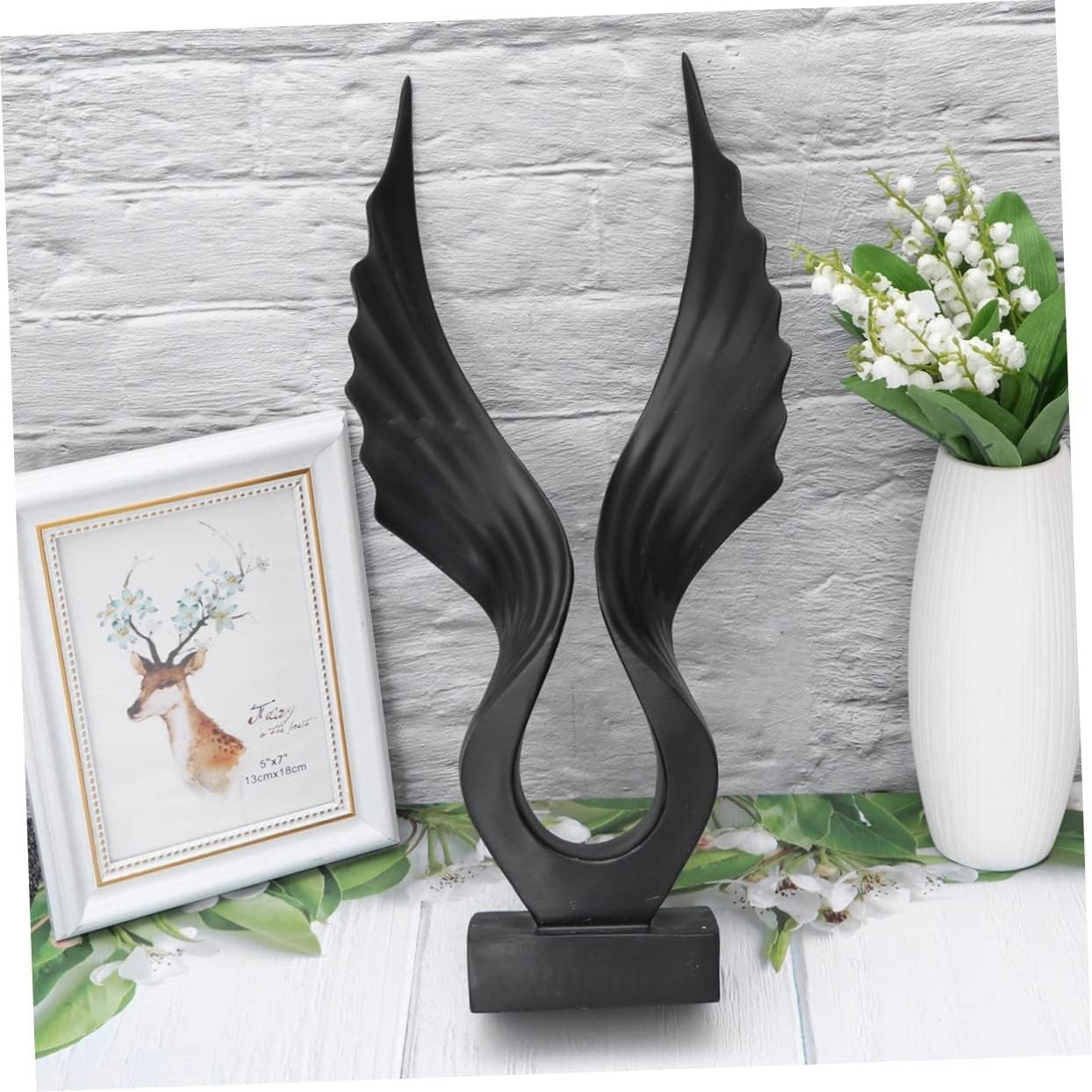 Black Angel Wing Resin Sculpture Modern Ornament for Home Table Shelf Decor