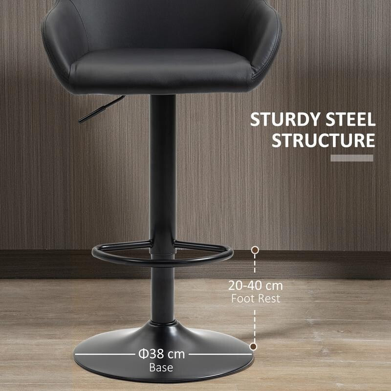 2x Adjustable Swivel Bar Stools Black PU Leather Chairs Kitchen Breakfast