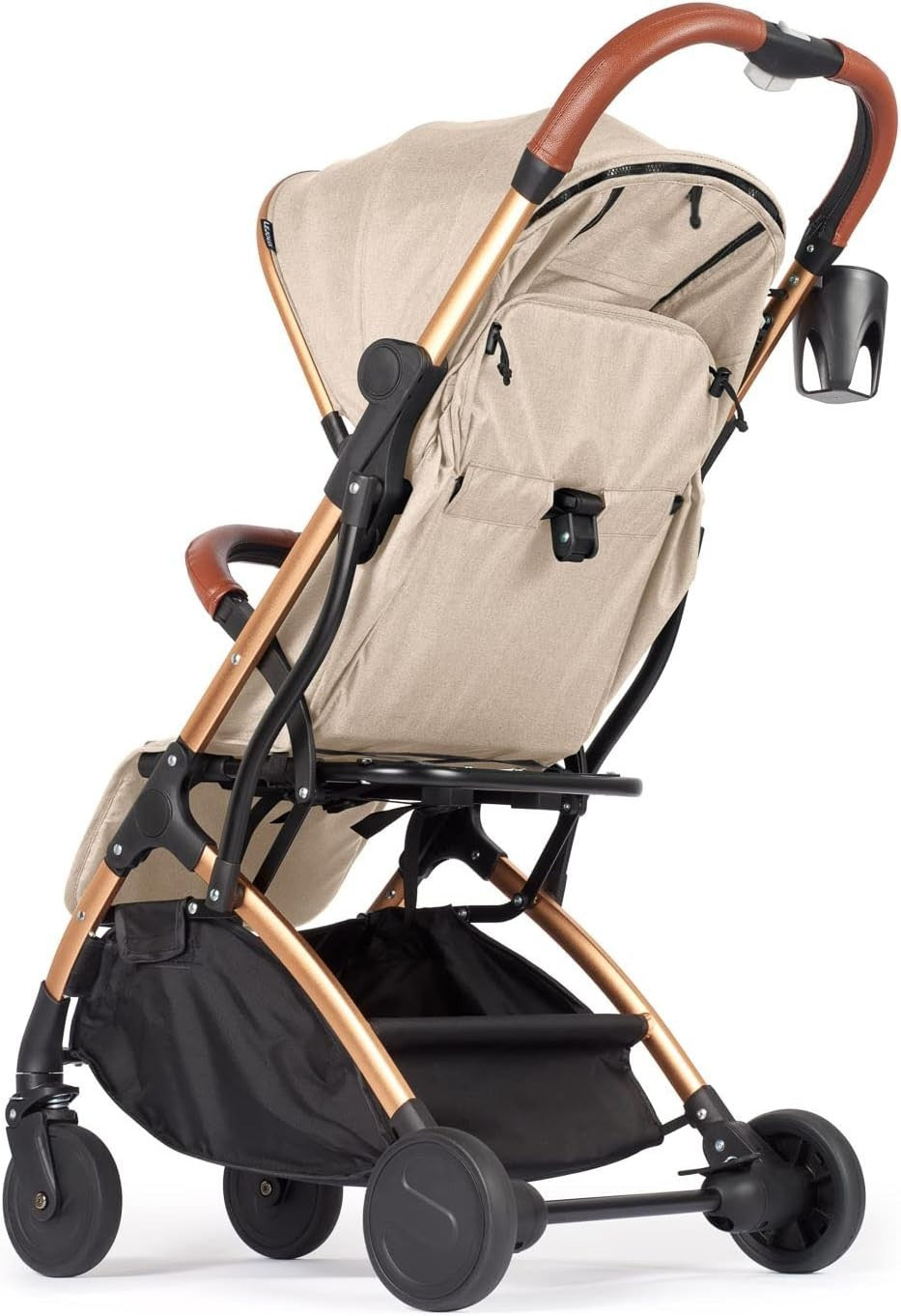 Lightweight Foldable Travel Stroller One-Hand Fold Reclining Seat 0-15kg Beige