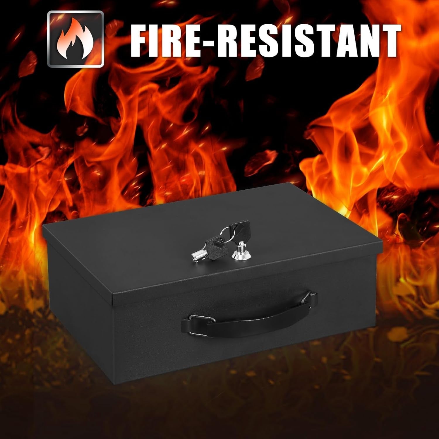 Fire Resistant Document Safe Box Key Lock Waterproof Cash Storage Case