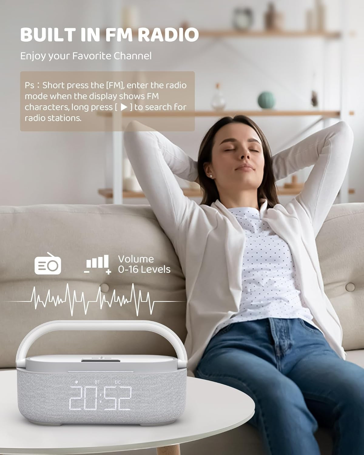 Bluetooth Alarm Clock Wireless Charger Speaker FM Radio Loud