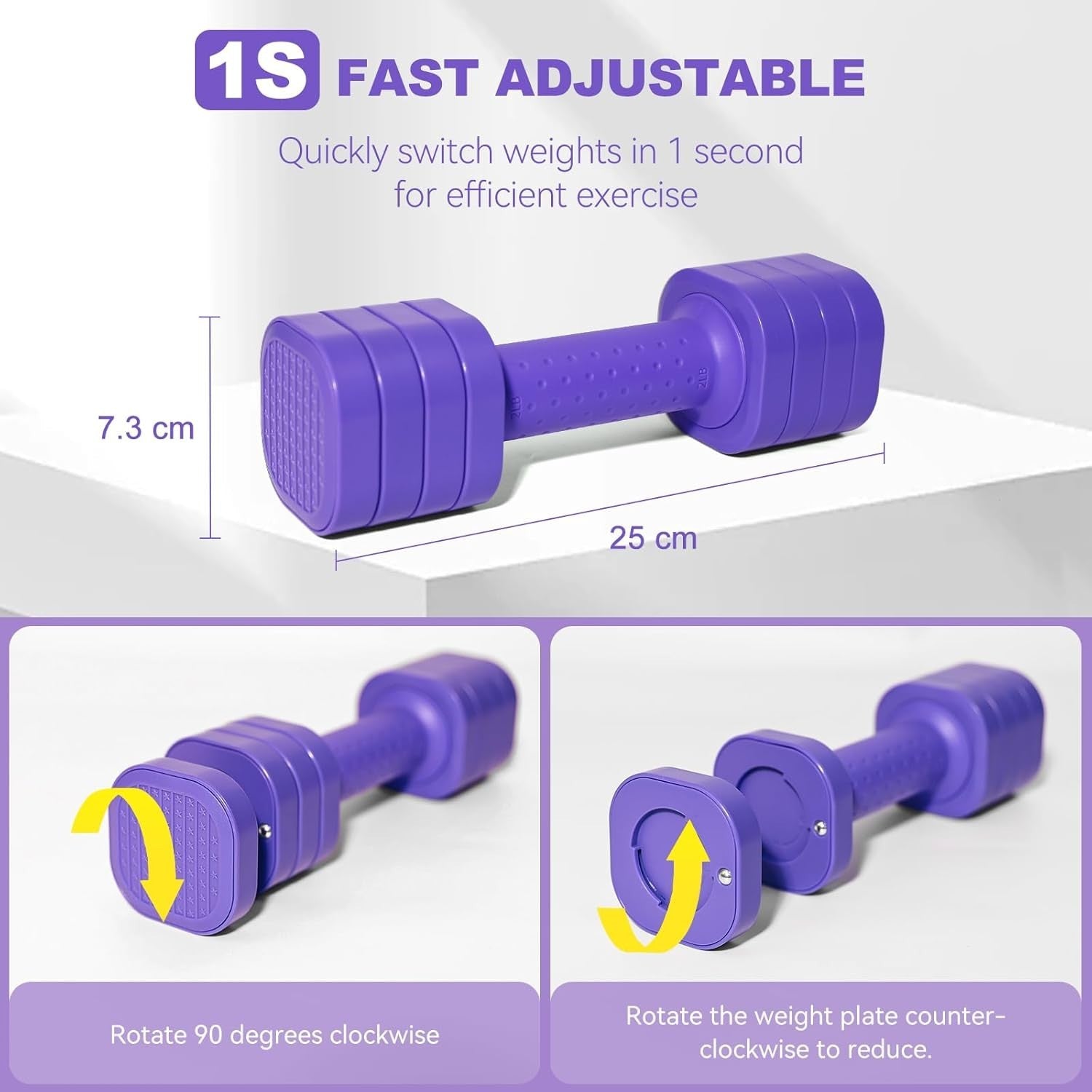4-in-1 Adjustable Hand Weight Set Non Roll Dumbbells Home Gym Purple