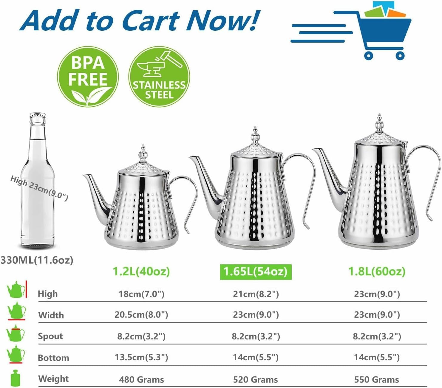 Stainless Steel Teapot 1.6L with Infuser Loose Leaf Tea Pot Silver