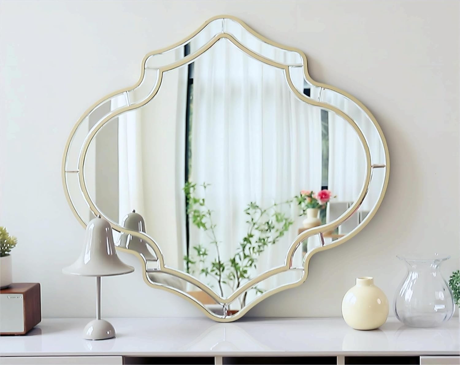 Large Decorative Venetian Wall Mirror 88x80cm Elegant Silver Glass