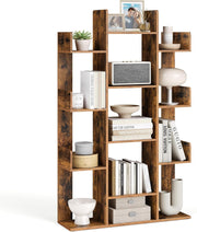 Tree-Shaped 13-Shelf Rustic Brown Bookcase Tall Display Unit for Modern Homes