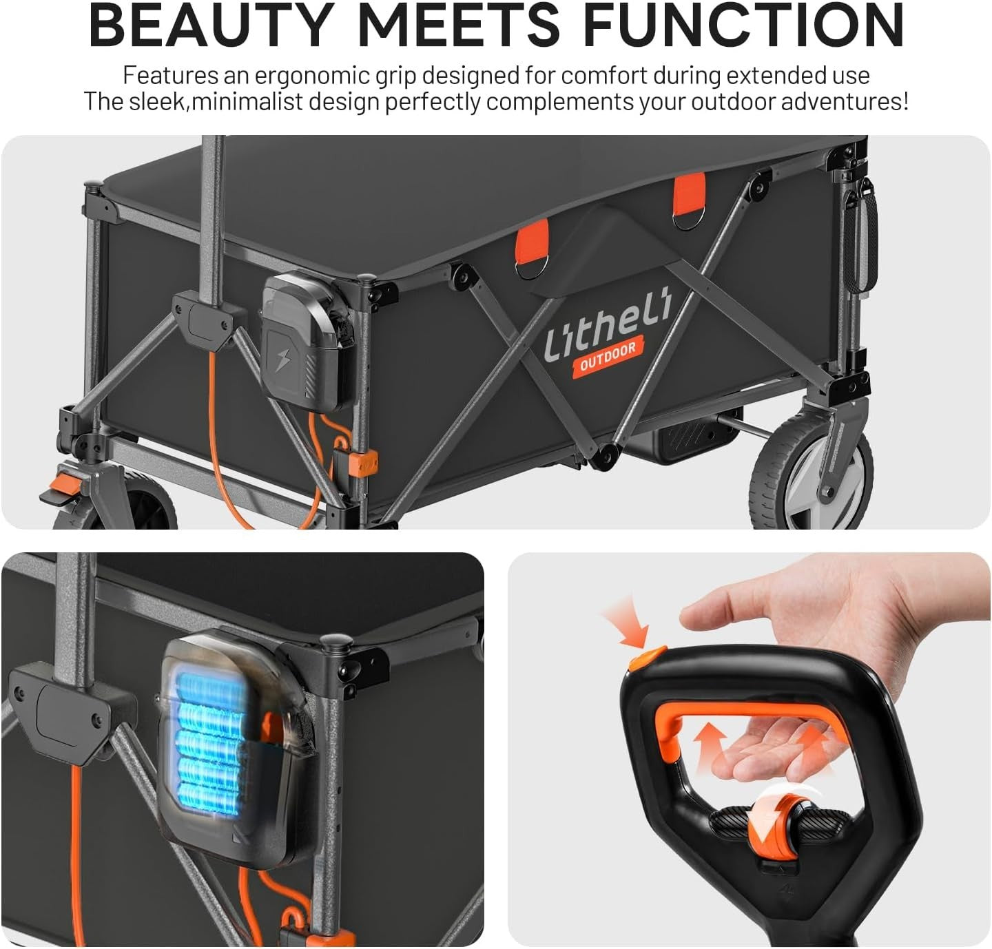 Electric Folding Wagon 200L 60kg Off-Road Festival Trolley Variable Speed Cart