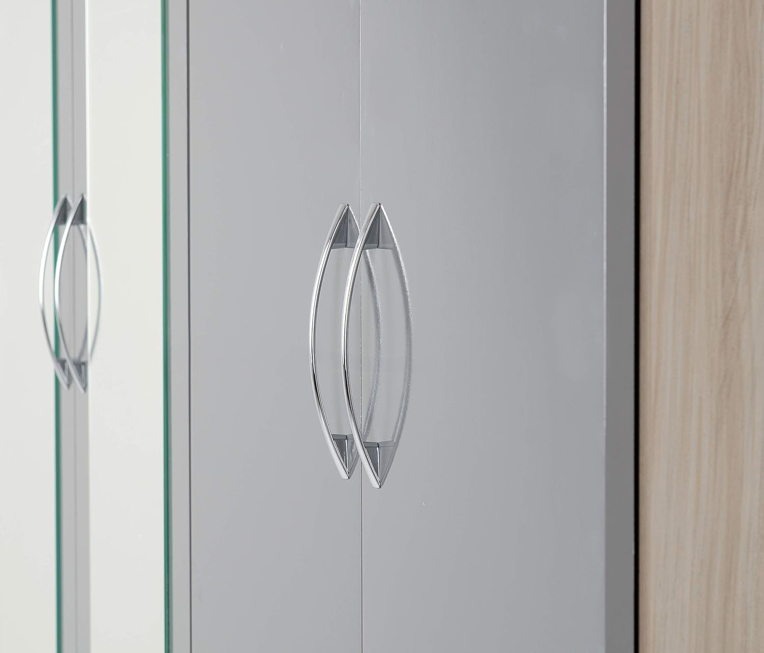 Large 6-Door Grey & Oak Wardrobe with Mirrors & 2 Drawers | Secure Storage