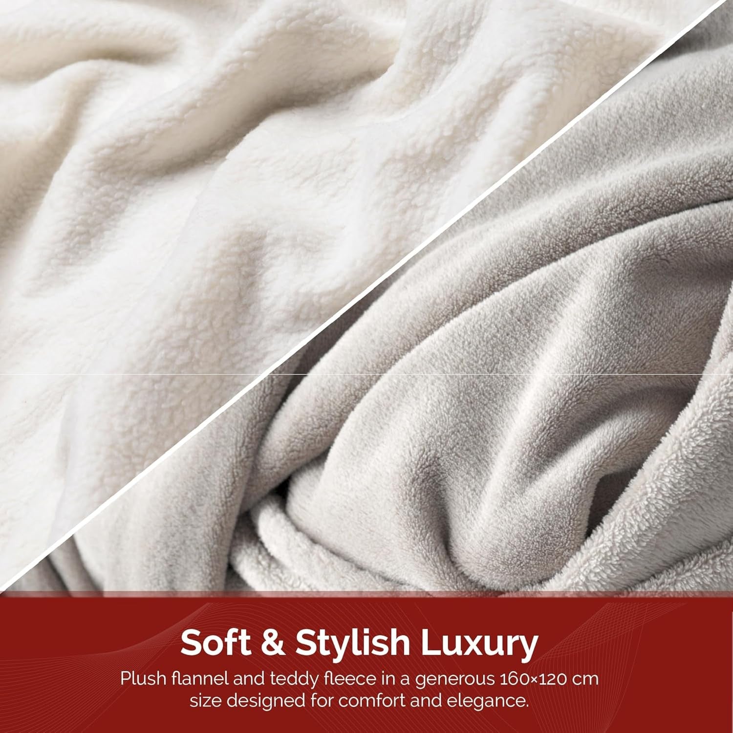 Electric Heated Throw Blanket Soft Teddy Fleece Energy Saving Washable 160x120cm