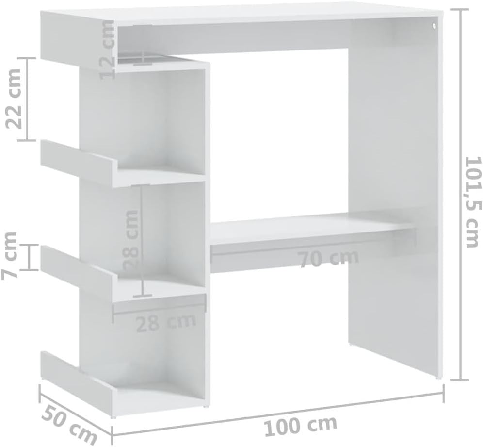 Modern Bar Table Storage Shelves, High Gloss White Space Saving Kitchen Counter