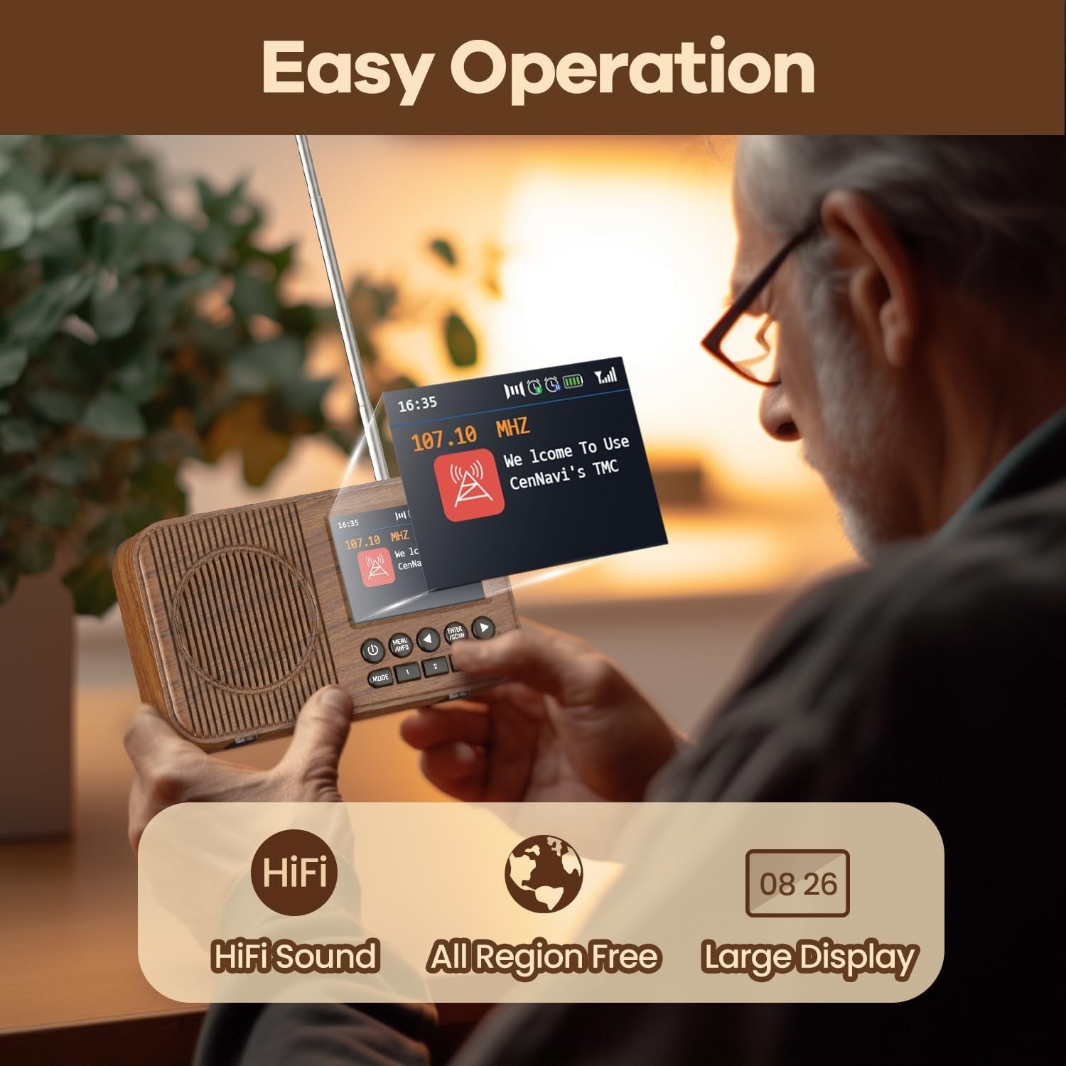 Portable Digital Radio Bluetooth Rechargeable Dual Alarm Colour Display