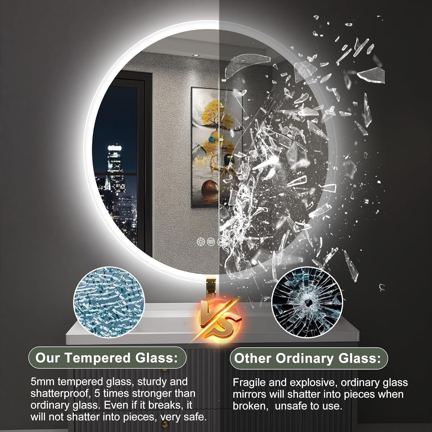LED Bluetooth Bathroom Mirror 80x80cm with Anti-Fog & Memory Light