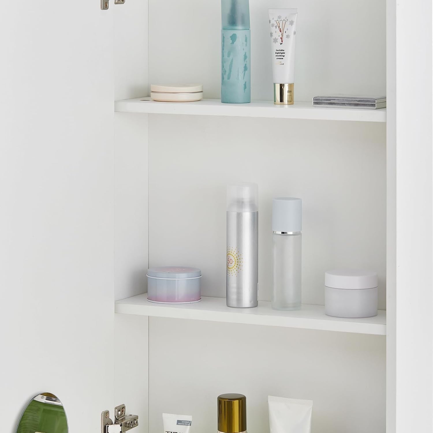 Wall Mounted Mirror Bathroom Cabinet 90cm with Storage Shelf & 3 Tiers