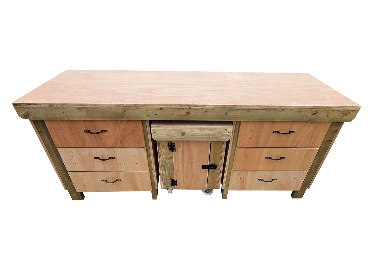 7ft Heavy Duty Wooden Workbench with Drawers & Lockable Cupboard – 18mm Top