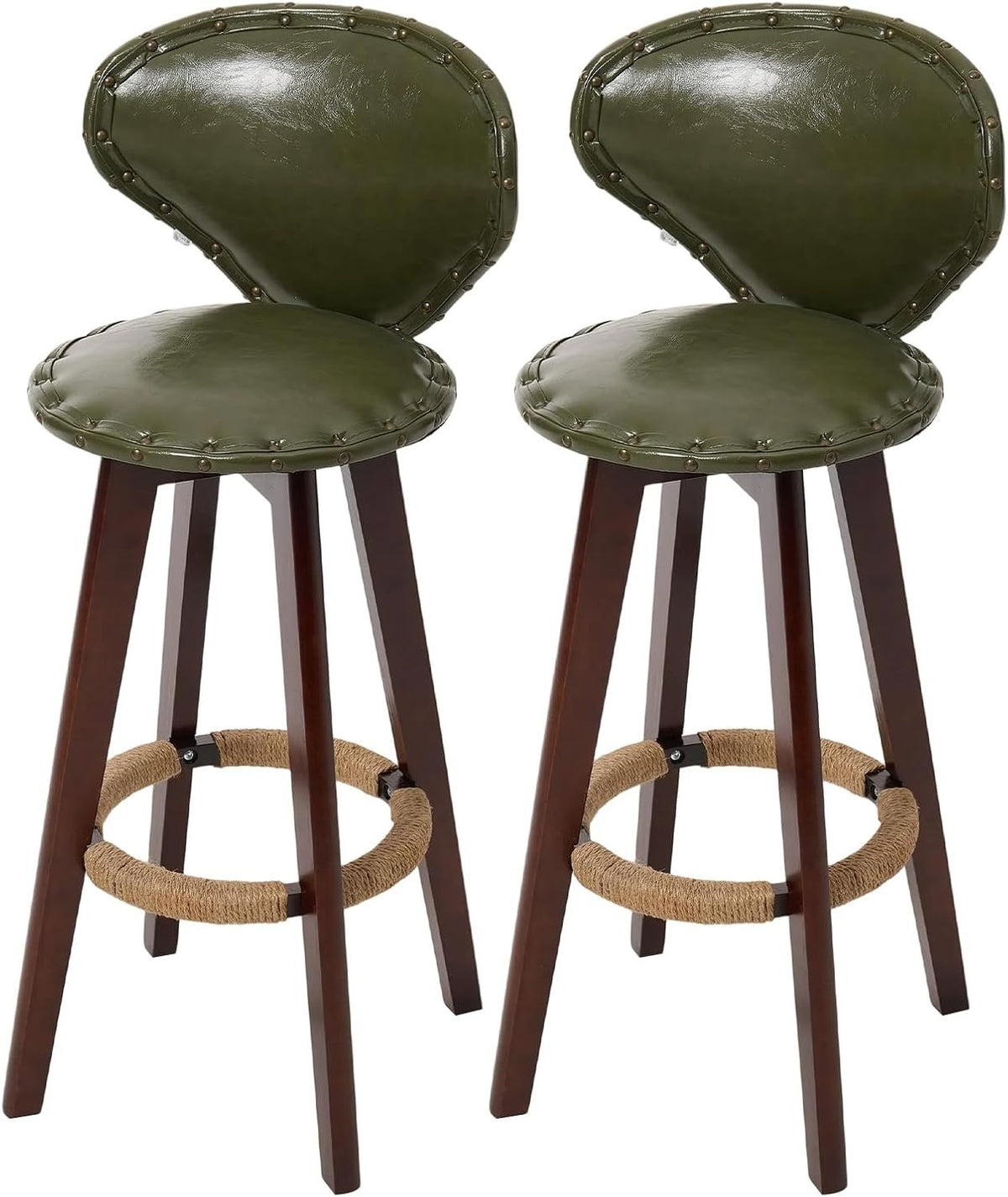 Swivel Bar Stools 2pcs Green Faux Leather High Counter Kitchen Chairs