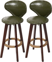 Swivel Bar Stools 2pcs Green Faux Leather High Counter Kitchen Chairs