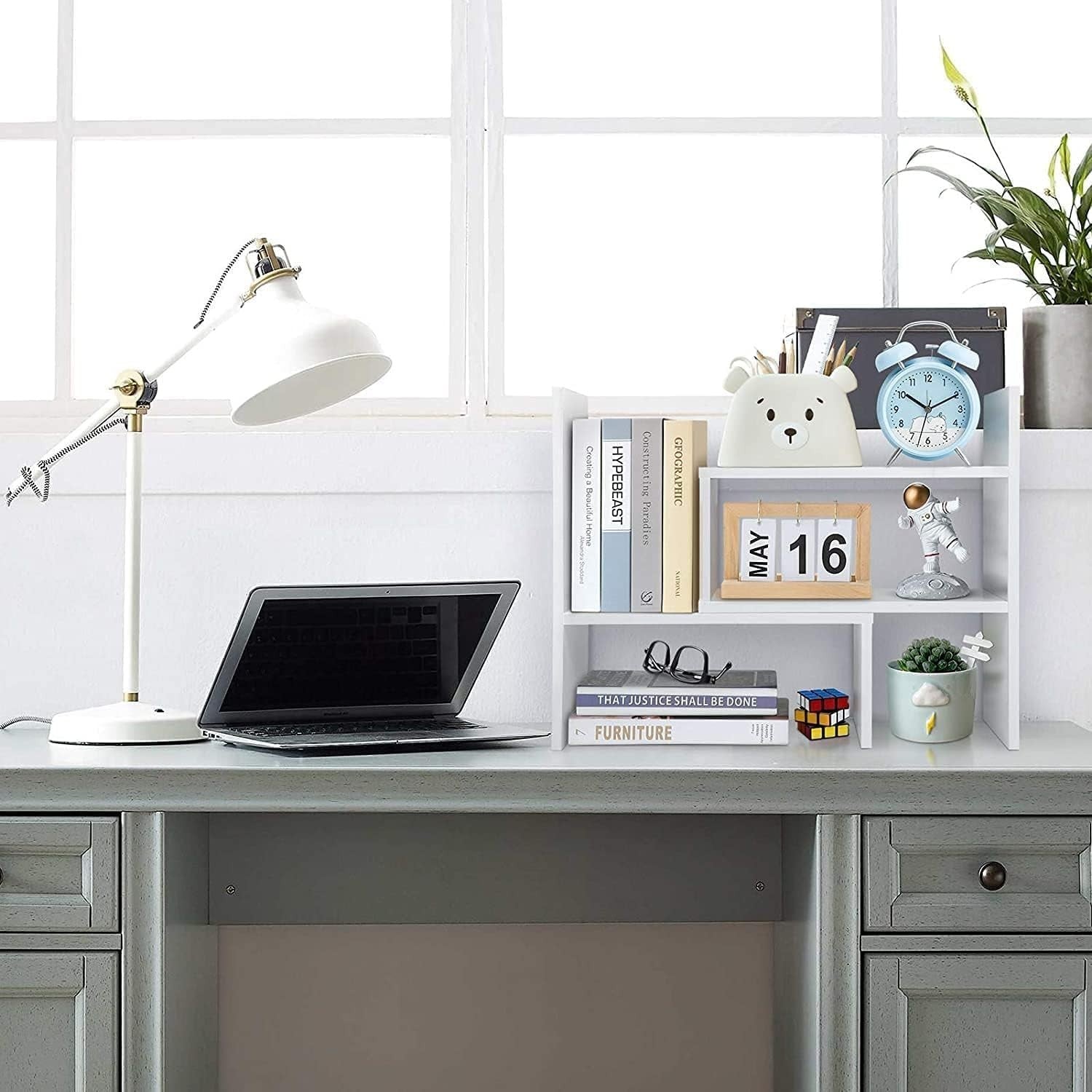 Adjustable Wooden Desk Bookshelf Organizer – Waterproof, Space Saving Shelf