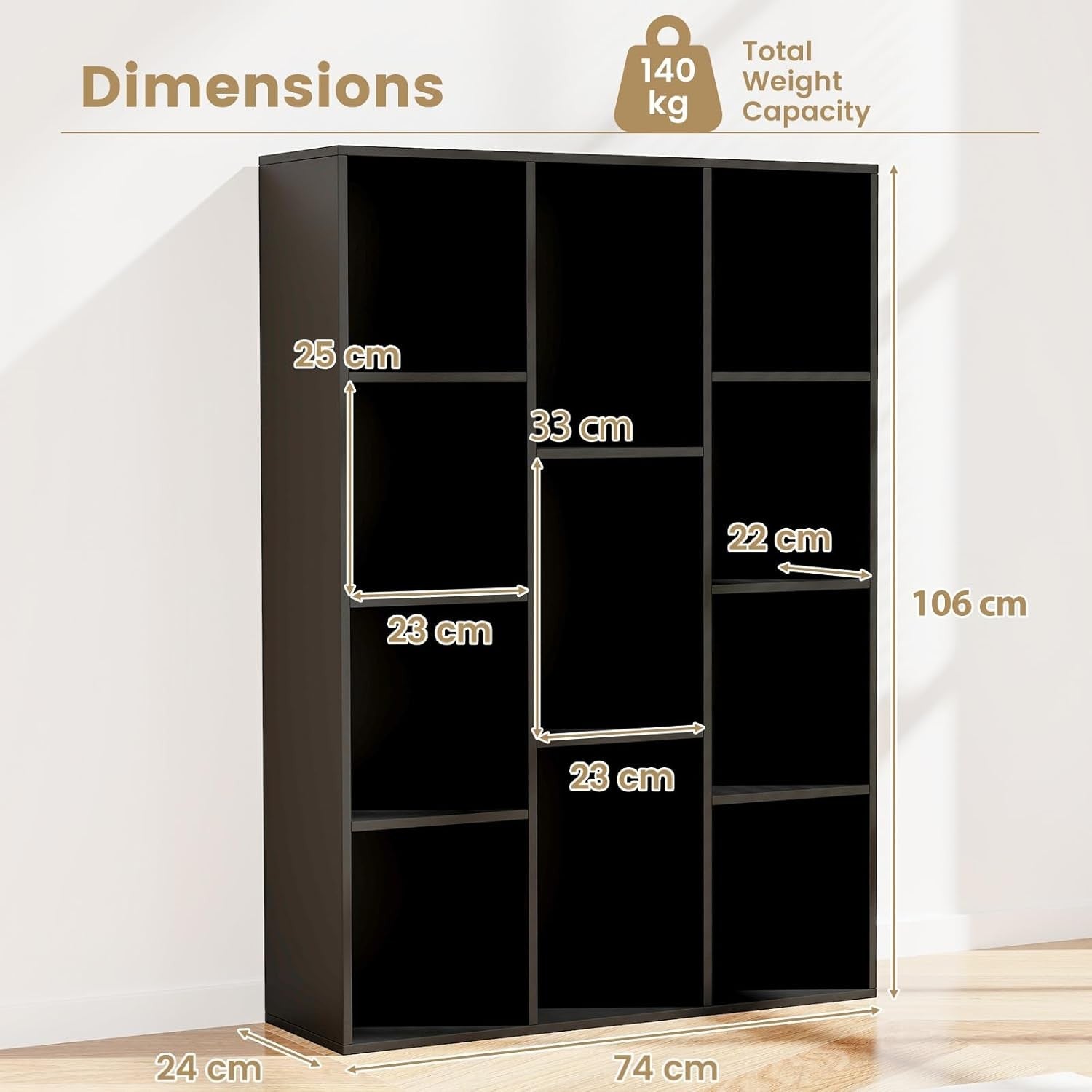 Modern 11-Cube Bookcase Storage Unit with Anti-Tip Design for Home Office