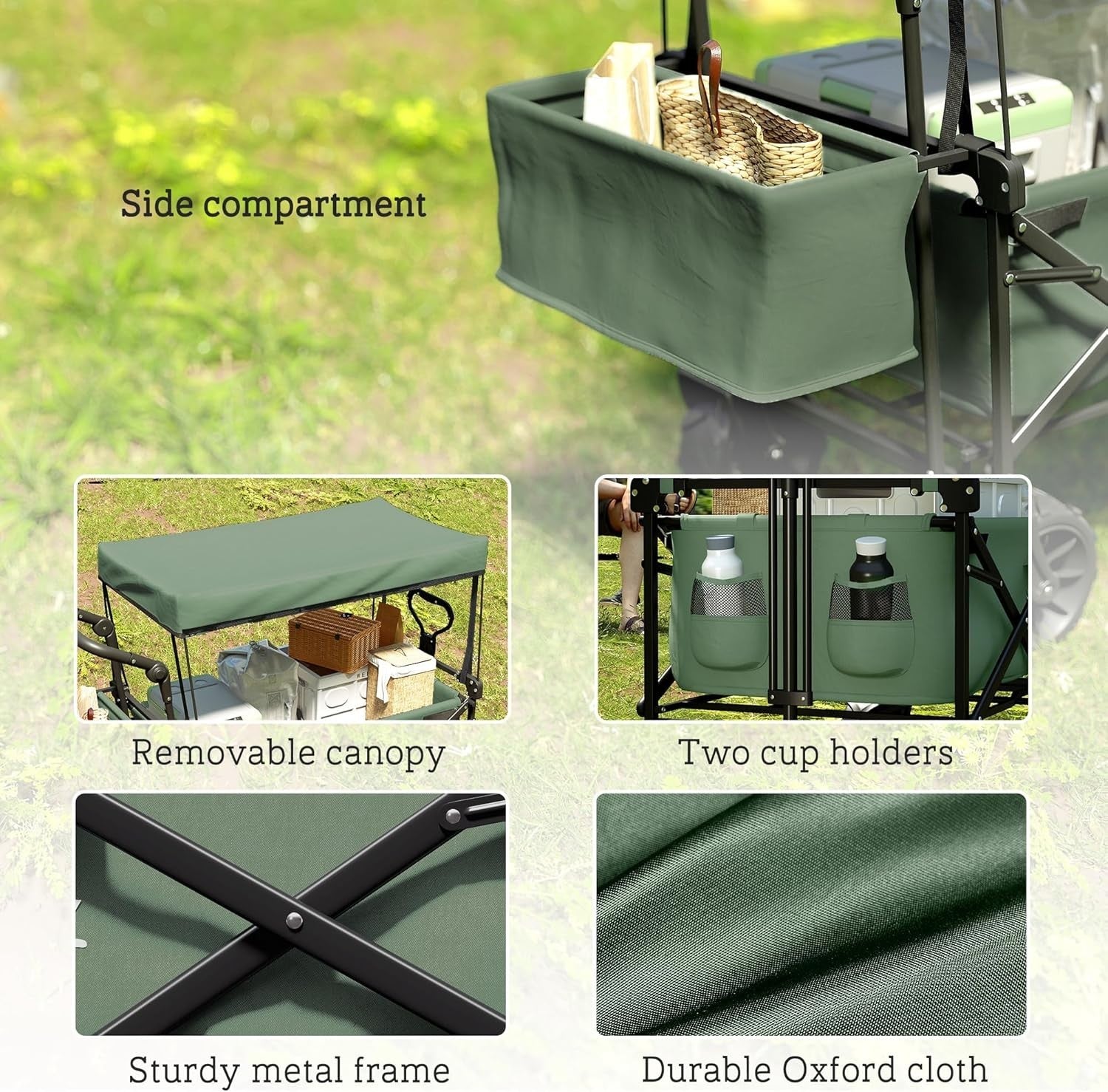 120L Folding Trolley Cart with Removable Canopy All Terrain Wheels