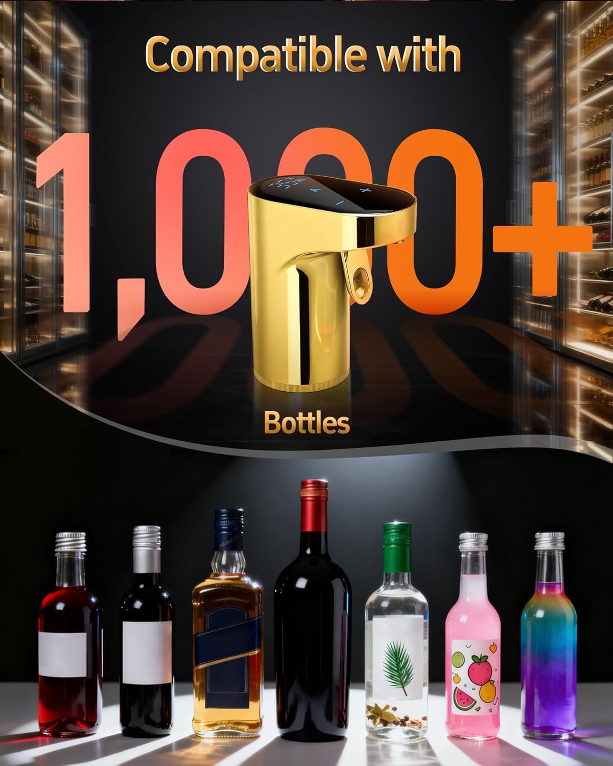5-in-1 Electric Wine Aerator Dispenser Gold USB Recharge Smart Pourer 990ml Des