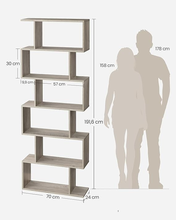 6 Tier Greige Bookcase Room Divider Modern Cube Display Shelf 24×70×191cm