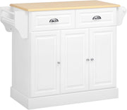 Kitchen Island Trolley with Drawers & Adjustable Shelf White 110x45x89cm