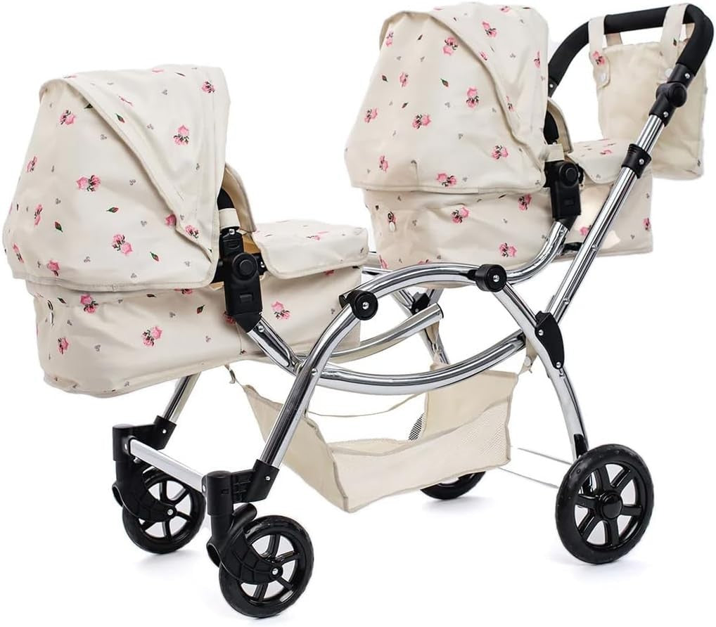 Twin Doll Pram Double Pushchair Adjustable Handle 16 Configurations