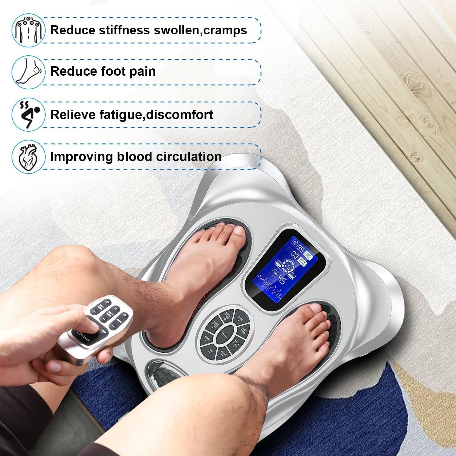 EMS Foot Circulation Massager 25 Modes 99 Intensity Pain Relief Therapy