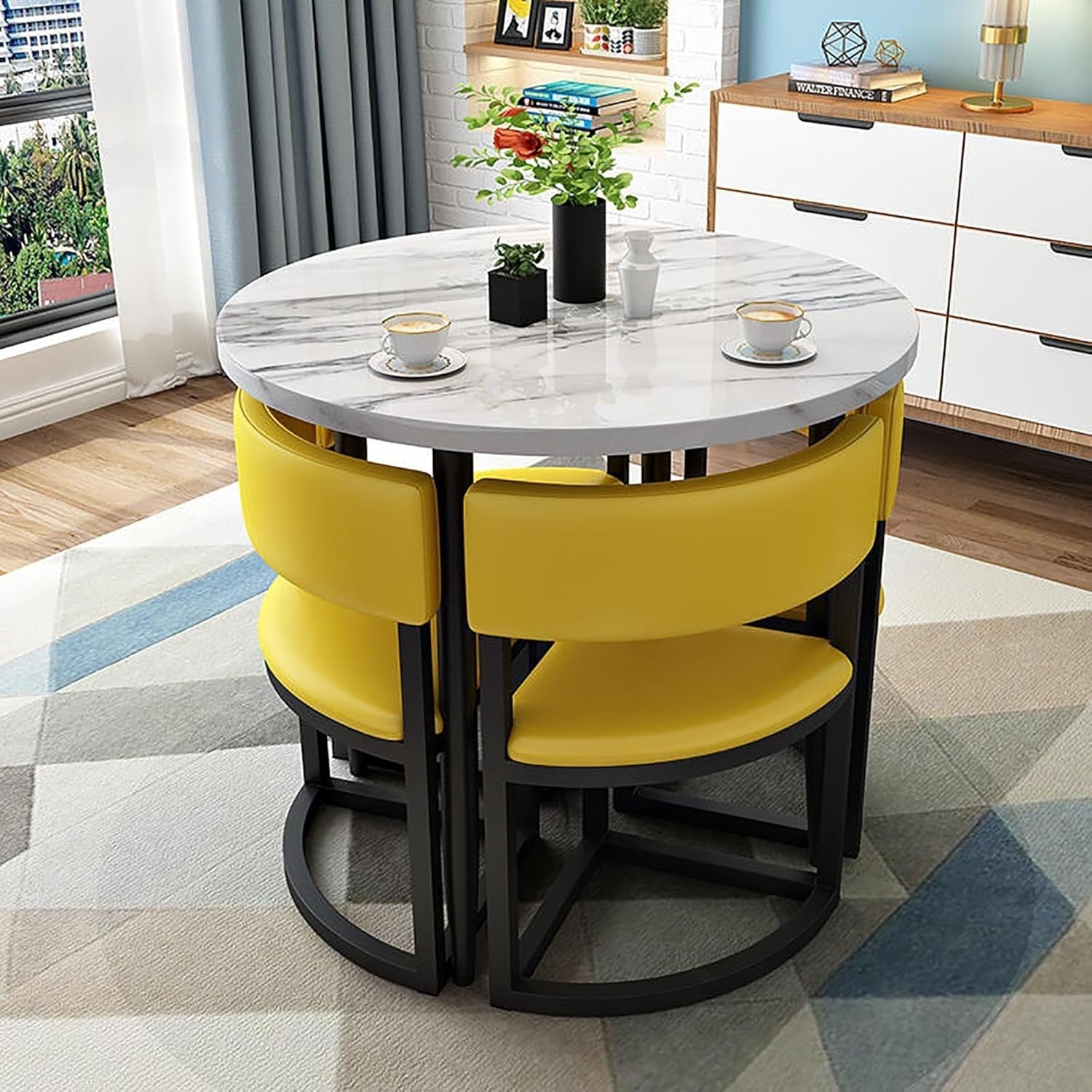 80cm Round Office Meeting Set – Compact Table with 4 Leather-Padded Chairs