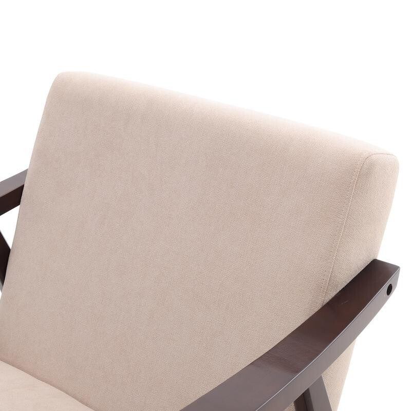 Mid-Century Beige Fabric Armchair Wooden Frame Accent Lounge Chair