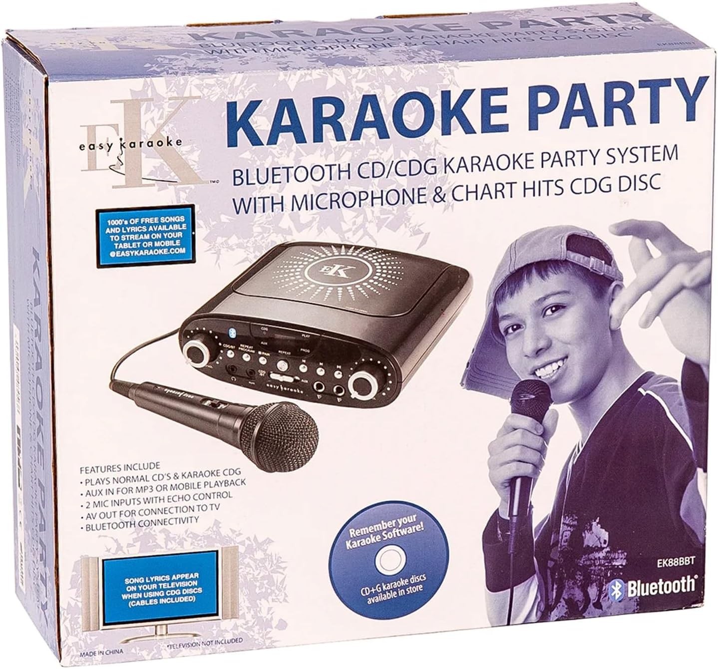 Black Bluetooth Karaoke Machine with Mic AUX MP3 Headphone Jack